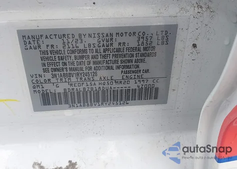 2024 Nissan Sentra S Xtronic Cvt from USA, damaged, VIN 3N1AB8BV1RY245126